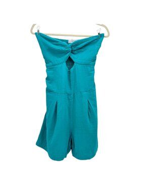 NEW Envy Womens Small Romper Strapless Short Jumper Play Suit Aqua Blue Green